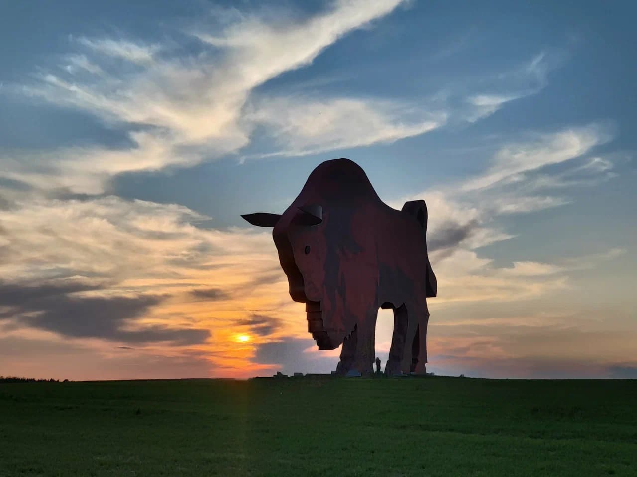 Sculpture of a bison on the M1 highway.