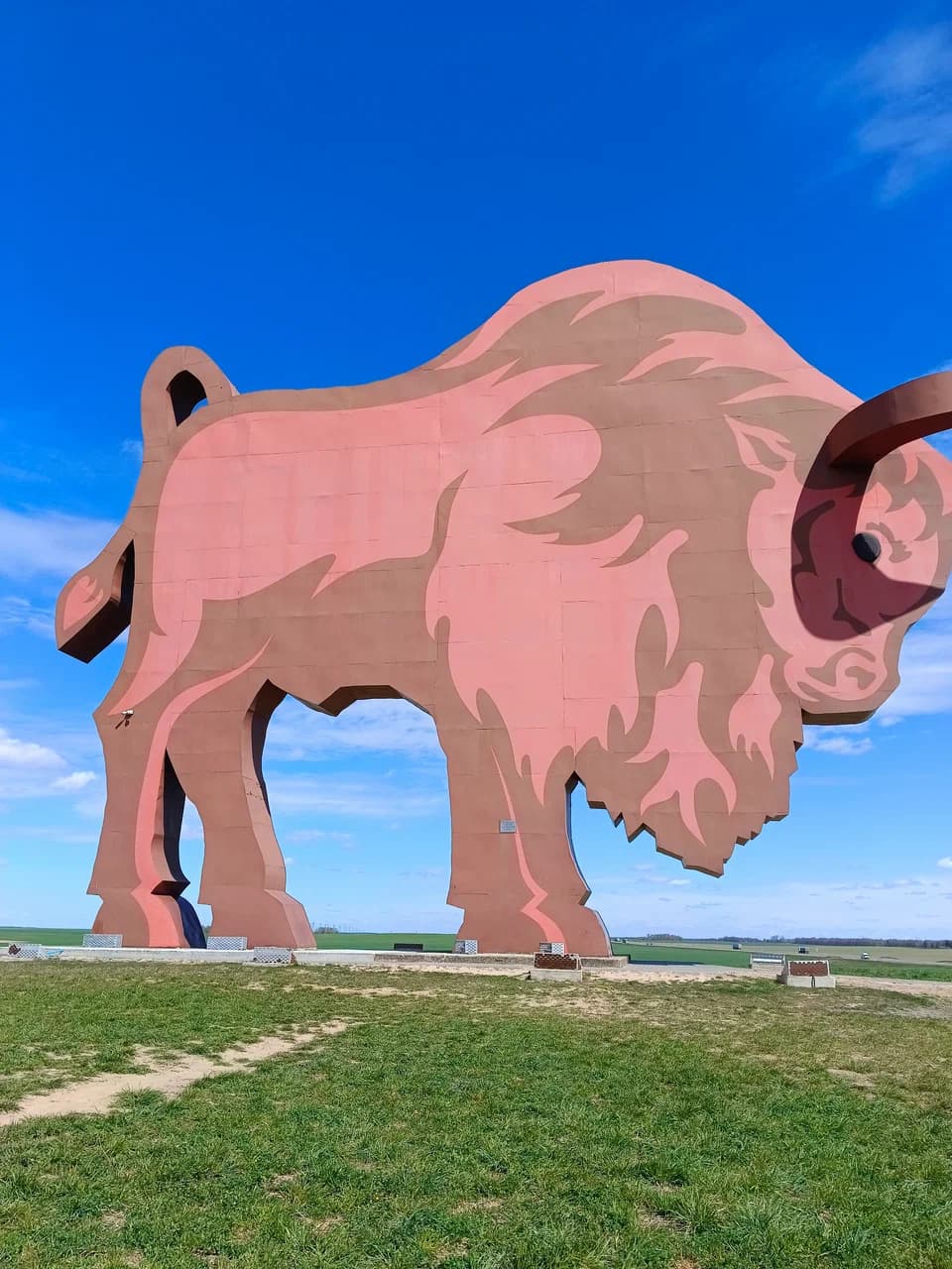 Sculpture of a bison on the M1 highway.