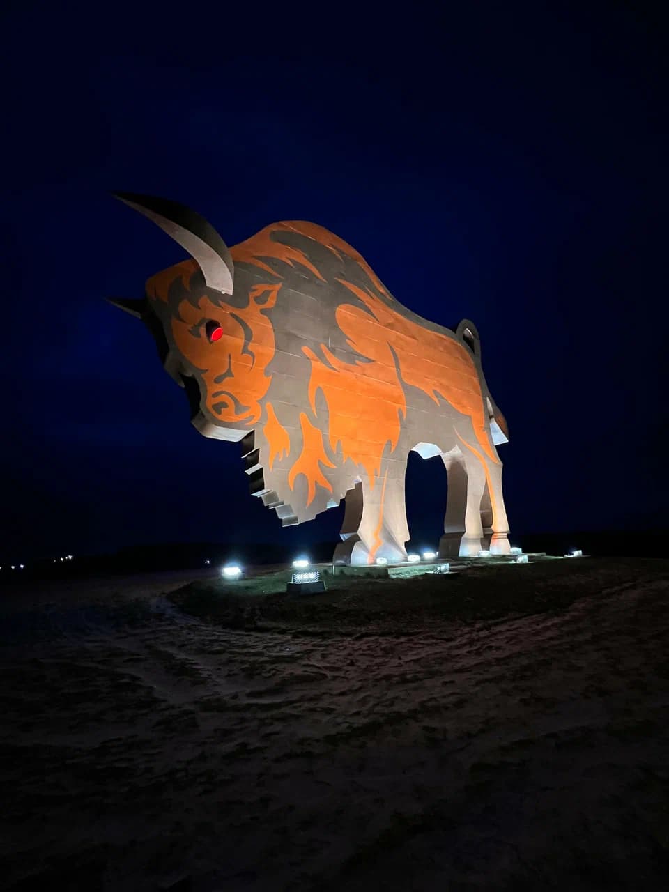 Sculpture of a bison on the M1 highway.