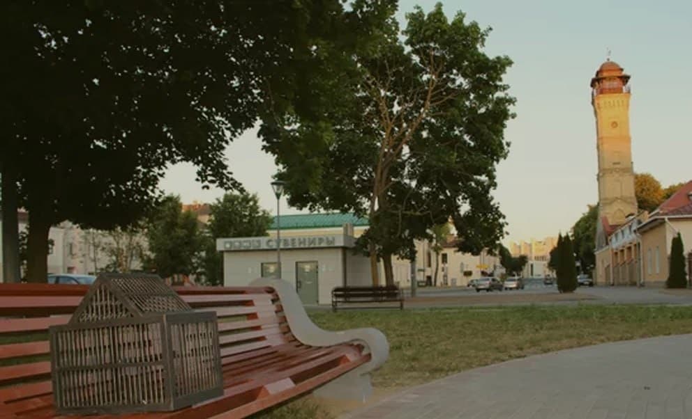 Grodno. The art object "The stroller from White Dew movie".