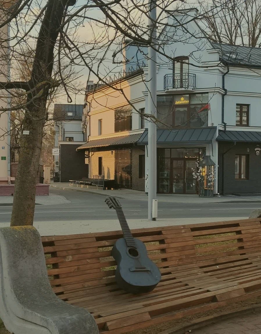 Grodno. The art object "The stroller from White Dew movie".